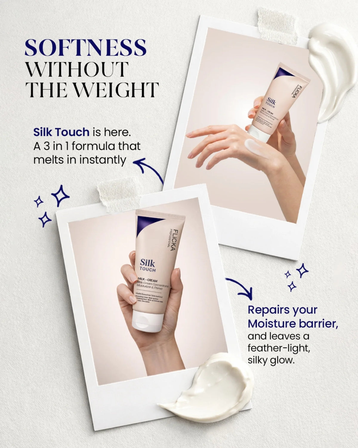 Flicka Professional Silk Touch 3 in 1 Milk Cream Moisturizer & Primer