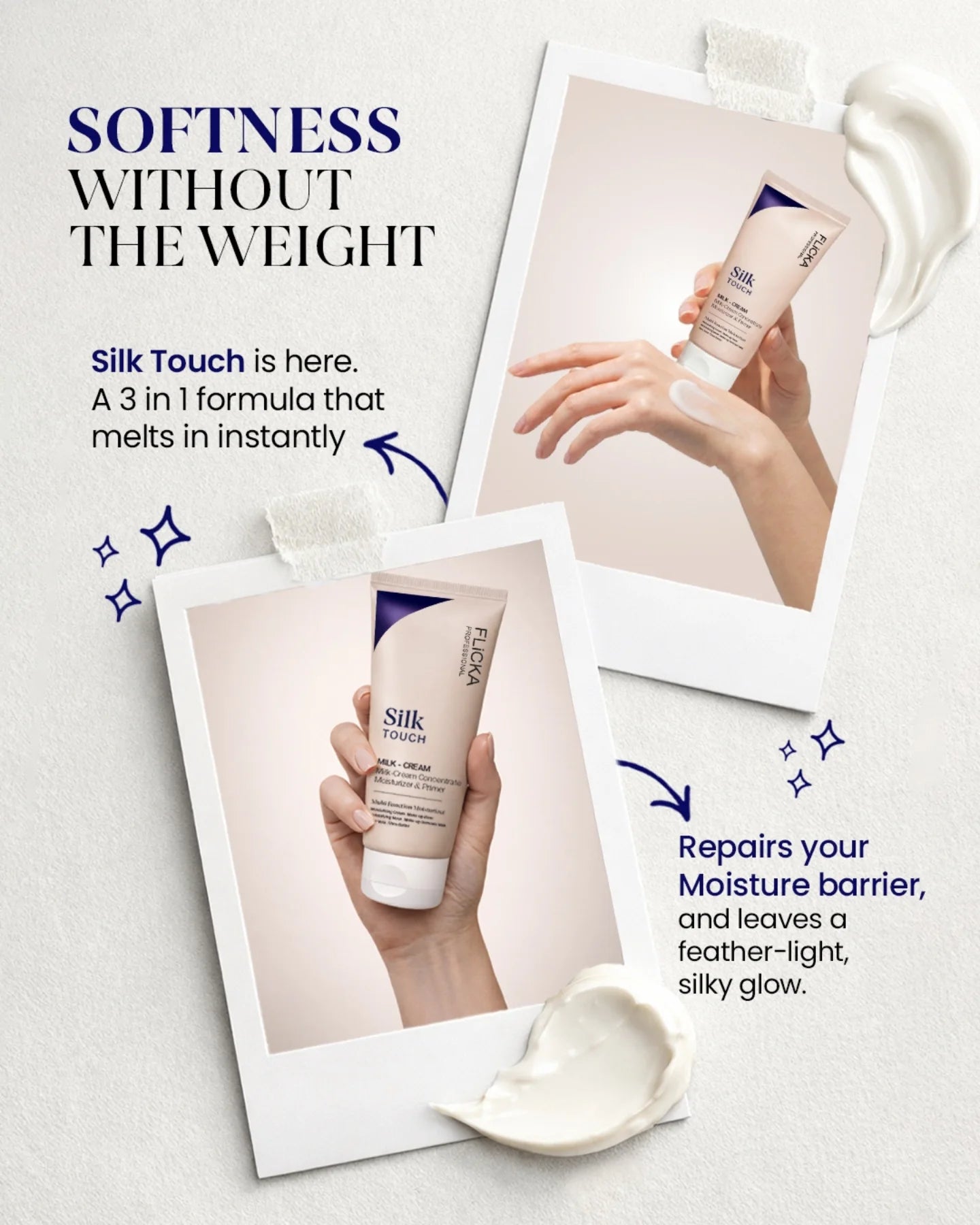 Flicka Professional Silk Touch 3 in 1 Milk Cream Moisturizer & Primer